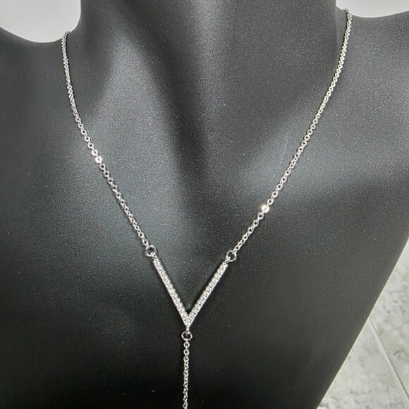 Adornia Sterling Silver Swarovski Crystal Accented V Necklace - Picture 2 of 5